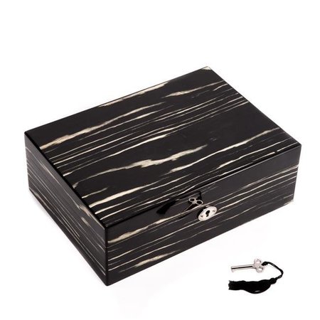 BEY BERK INTERNATIONAL Bey-Berk International BB658EBN Lacquered Ebony Wood Jewelry Box with Valet Tray & Key Lock BB658EBN